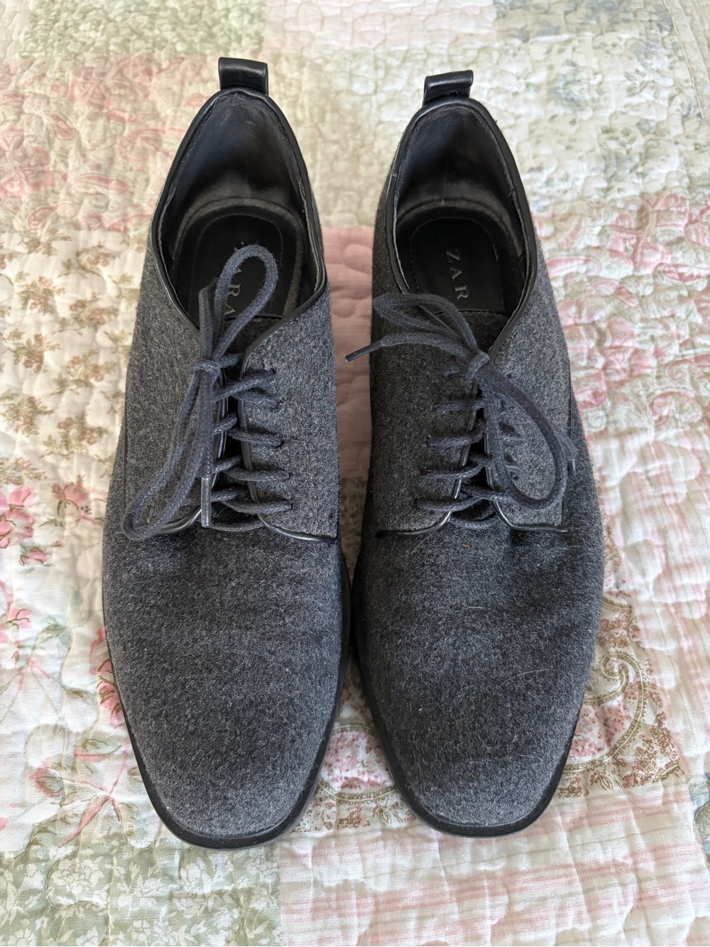 Zara Women’s Dark Gray Wool Derby Lace-Up Shoes